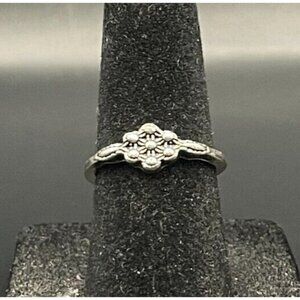 Vintage Estate Antique Silver Tone Flower Layer Ring - Size 5